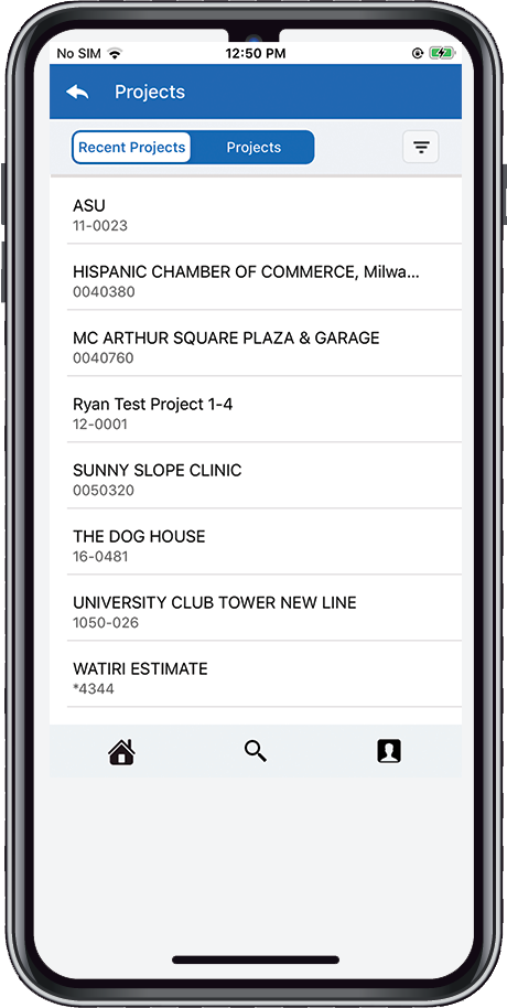 iphone app showing project list